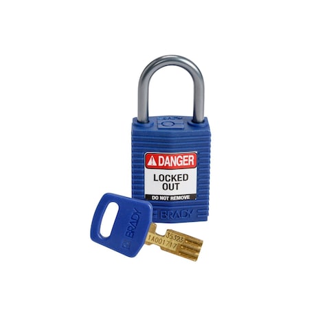 Brady Compact SafeKey Key Retaining Nylon Padlock 1 in Aluminum Shackle KD Blue 1PK CPT-BLU-25AL-KD